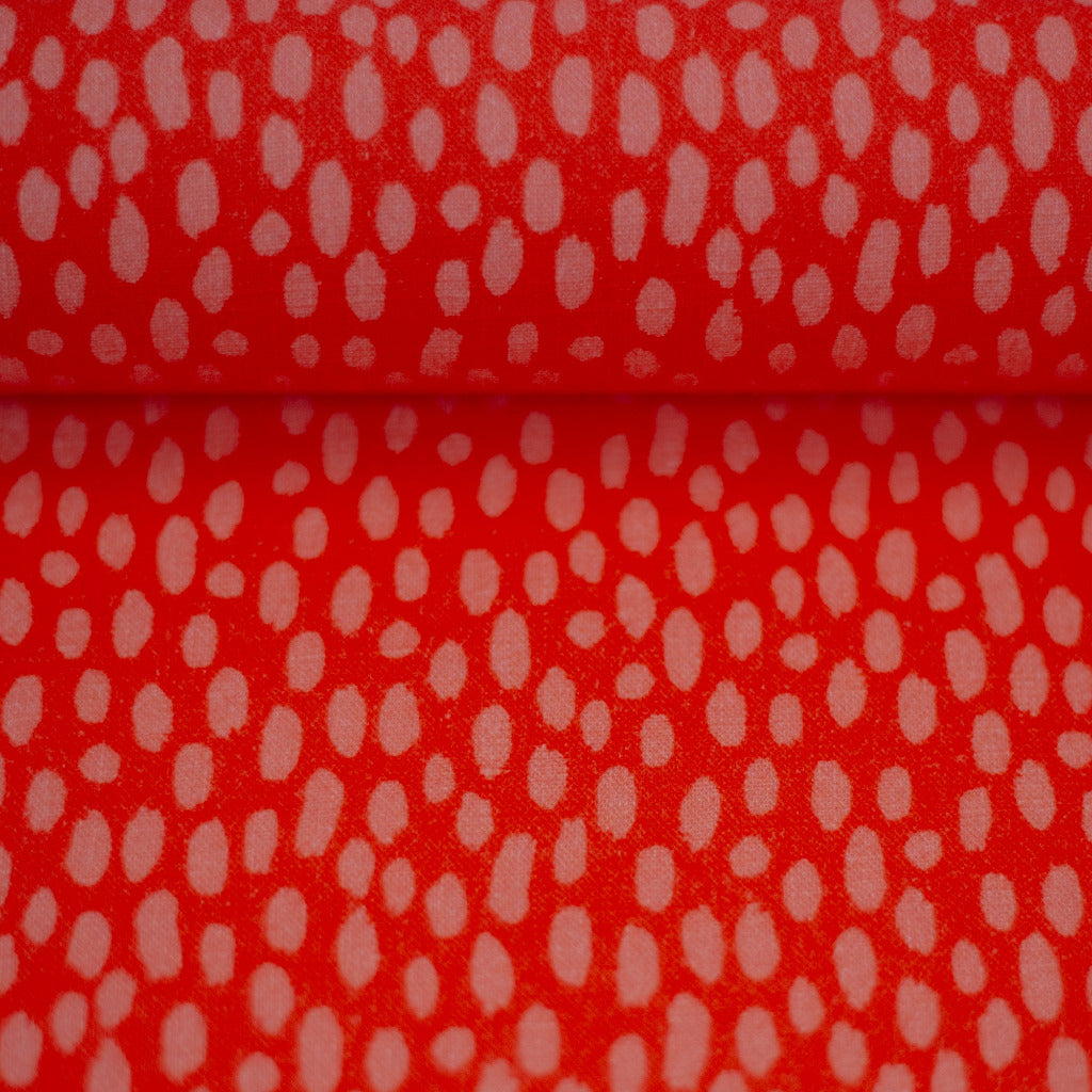 schöner Musselin Stoff in rot mit Motiv Brush Ballen