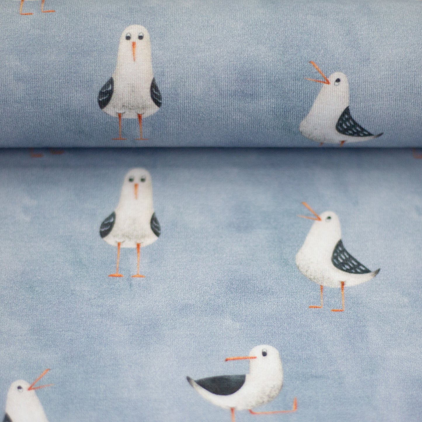 Stoff Jersey Möwe blau