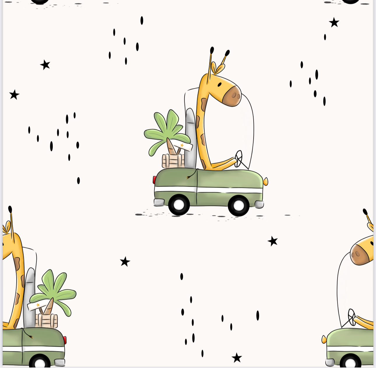 Stoff GROWI Safari Giraffe Wollweiß