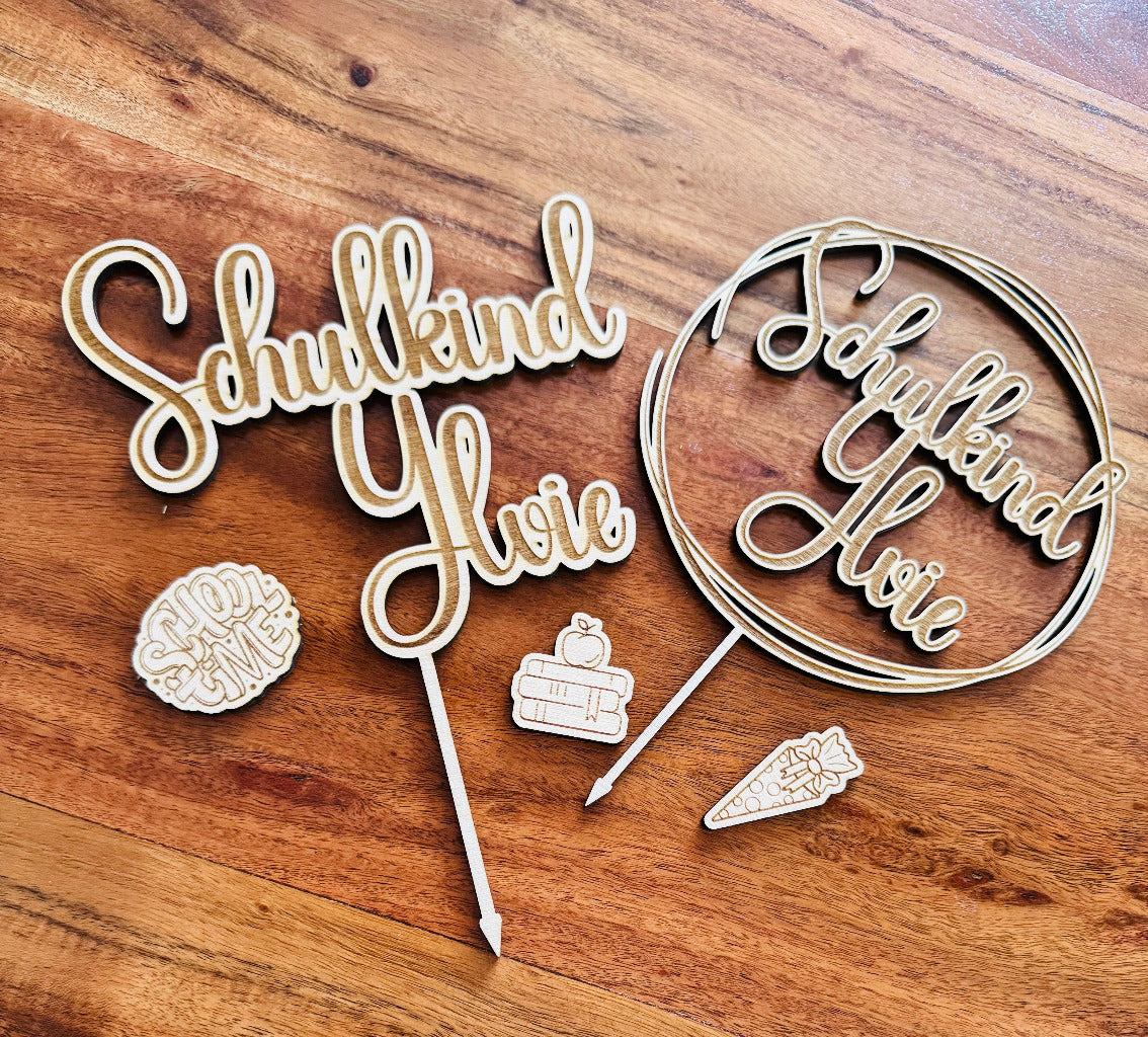 Schulkind Einstecker aus Birke - personalisierbar-