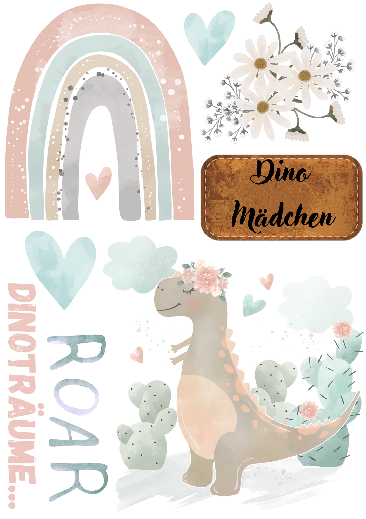 Bügelbild Bogen mit Dino Girls und coolen Sprüchen