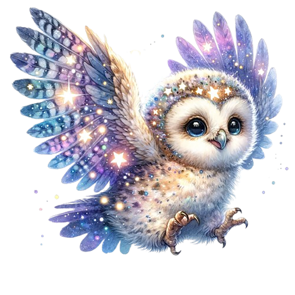 buegelbild , dass im Dunkeln leuchtet mit einer zauberhafte kleinen fliegenden Eule