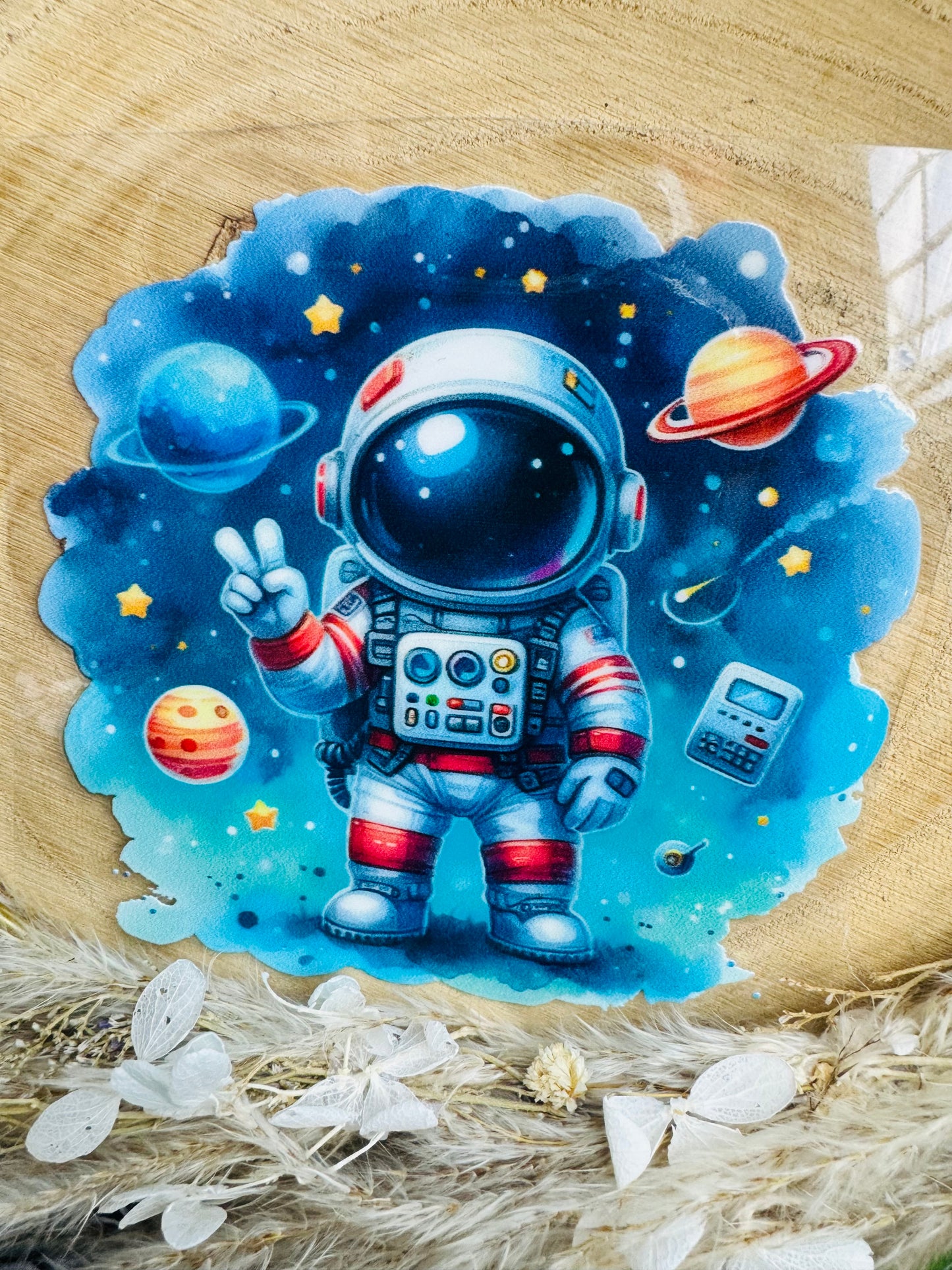 blauer UV-Sticker mit einem coolen Astronaut im Weltall
