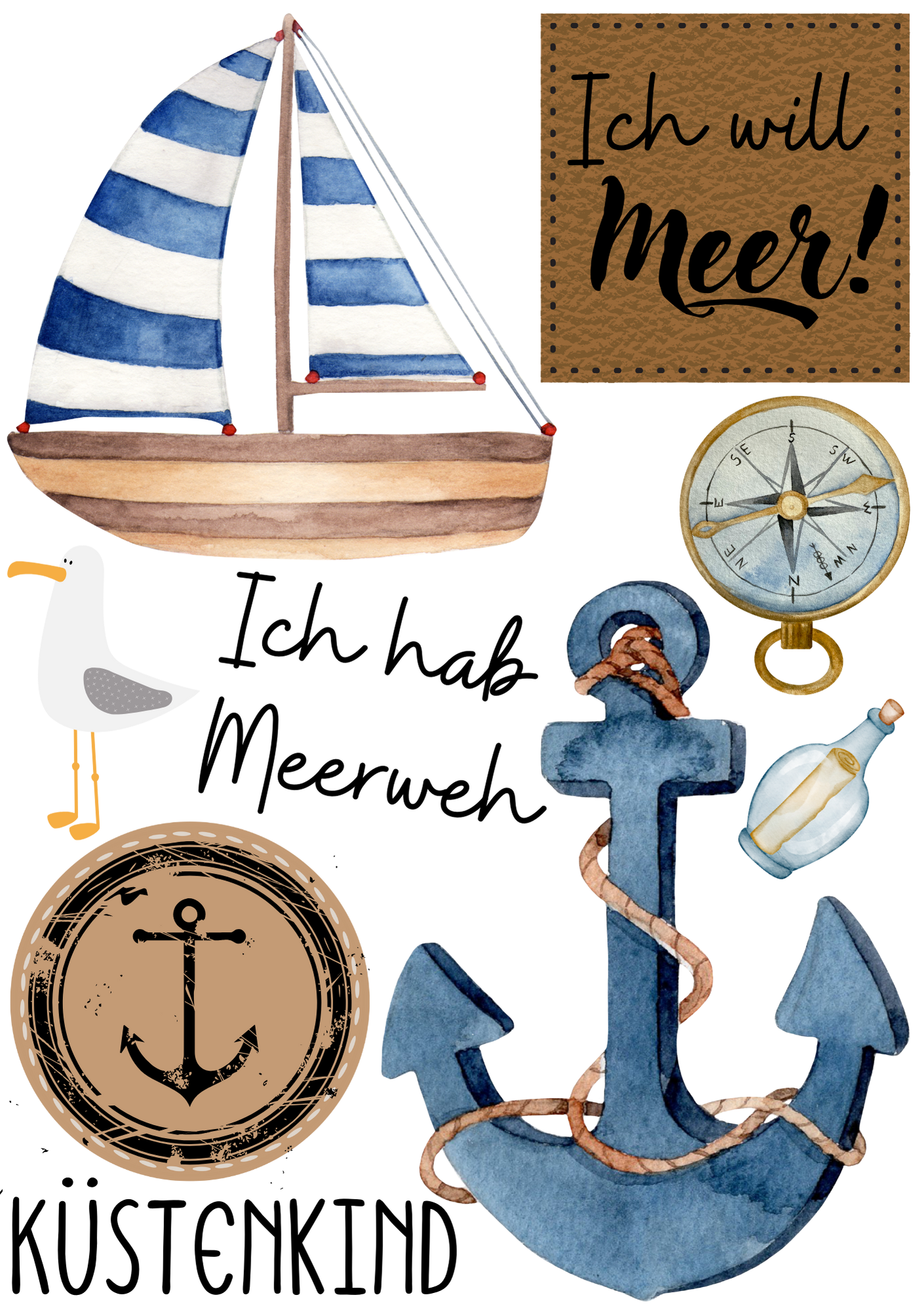 Bügelbild Bogen mit maritimen Motiven für Kinder