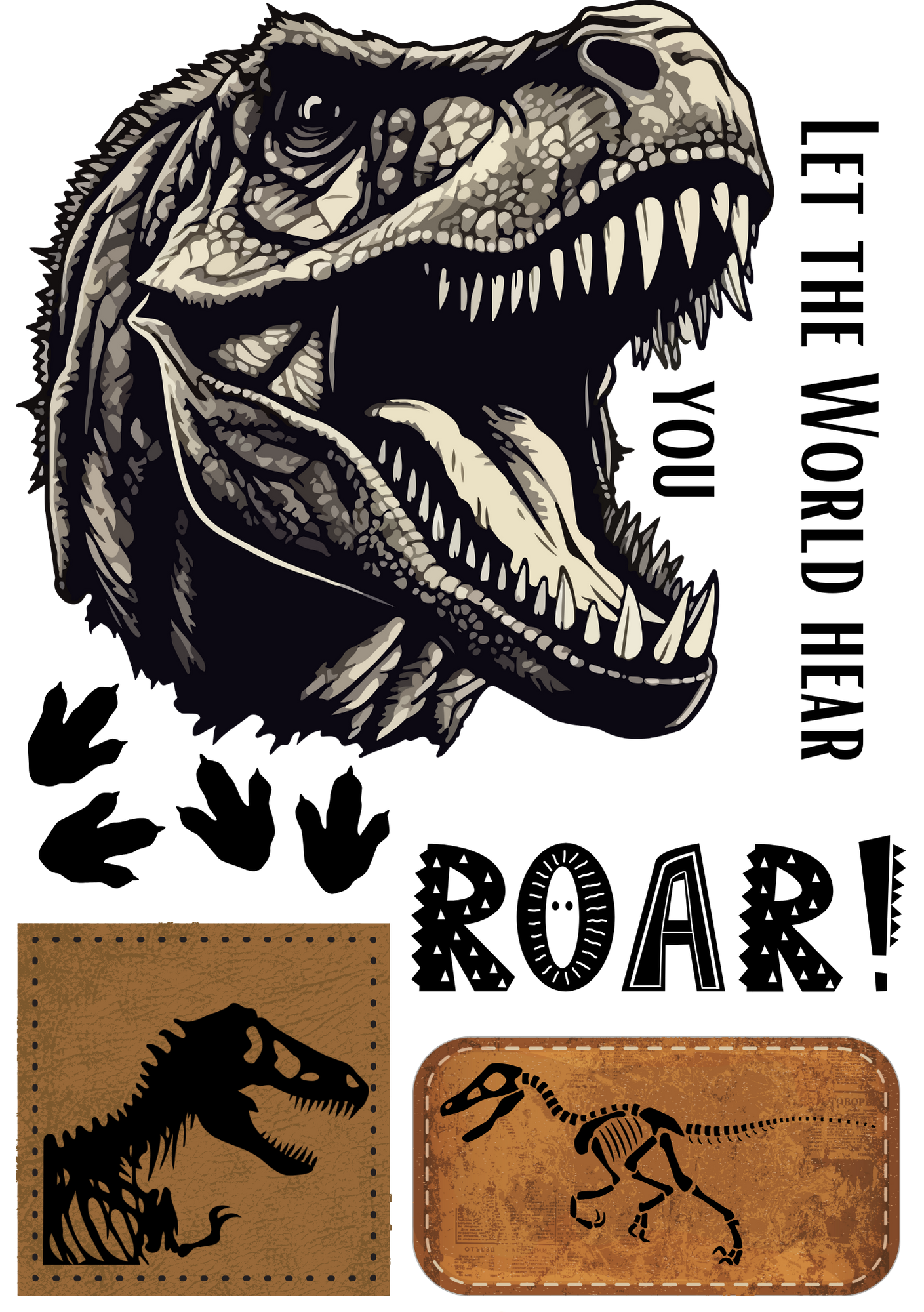Bügelbild Bogen mit Dinos und coolen Sprüchen