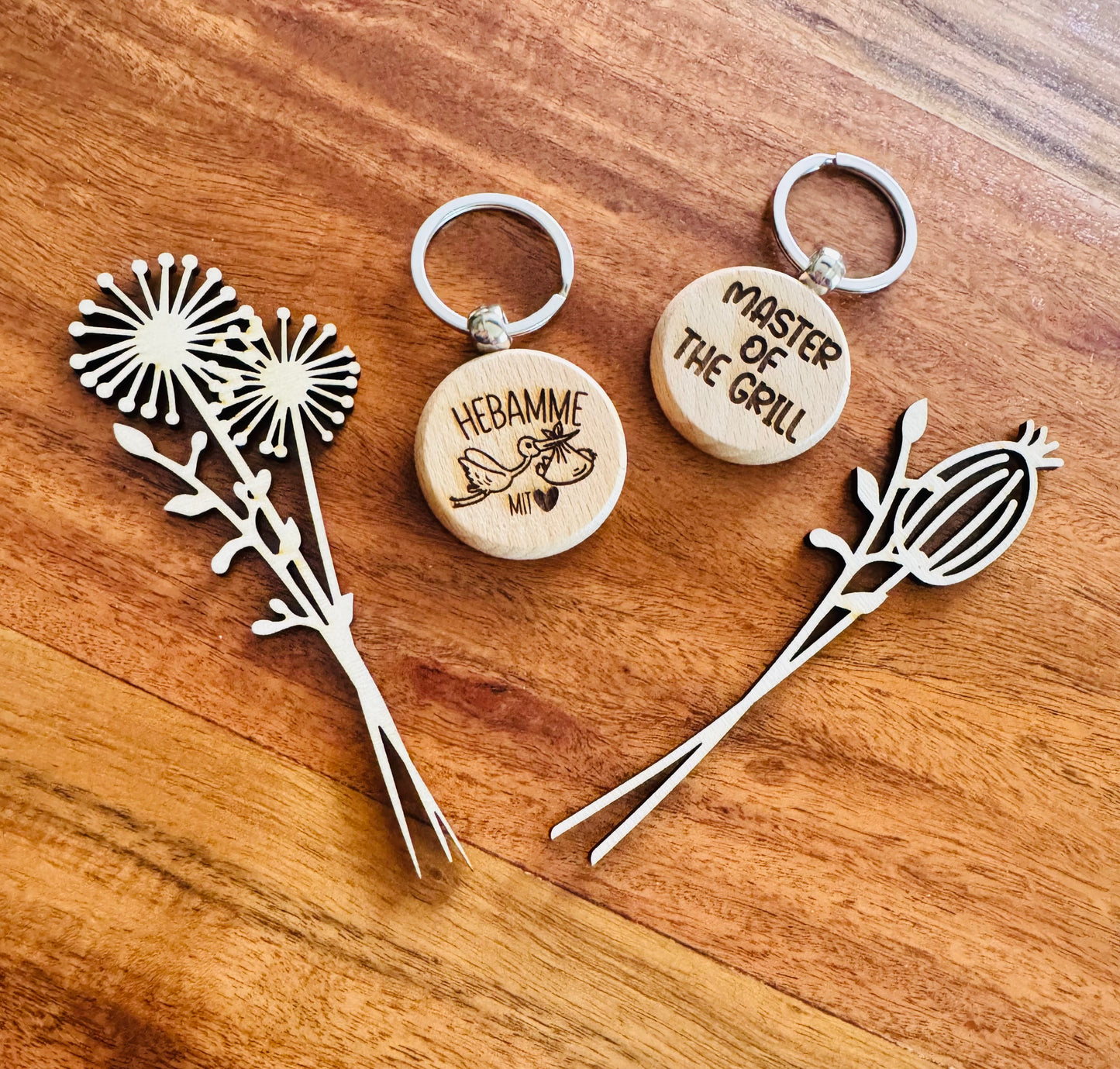 Schlüsselanhänger aus Buche/Metall - personalisierbar-