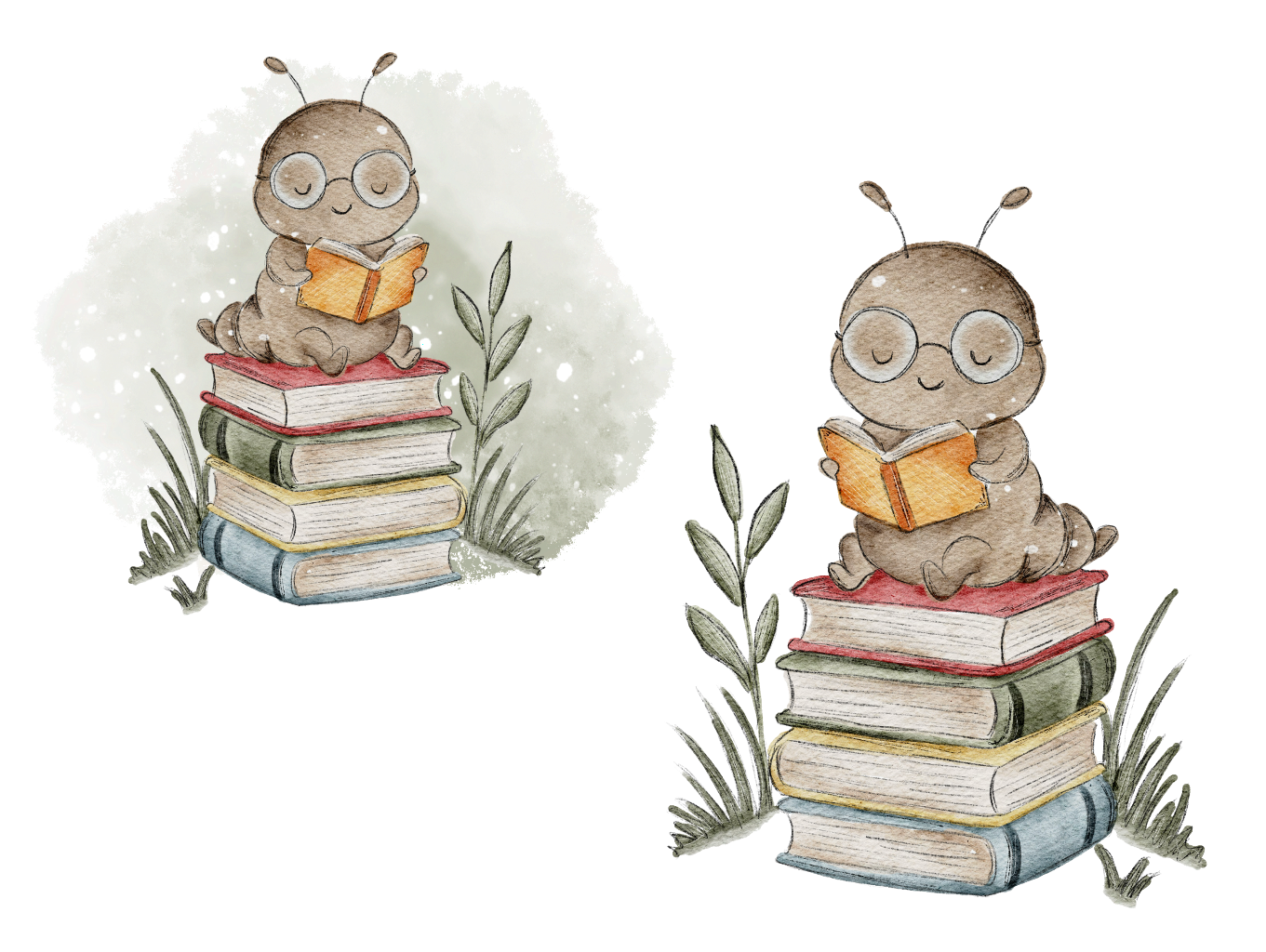 Bügelbild Bogen Bücherwurm