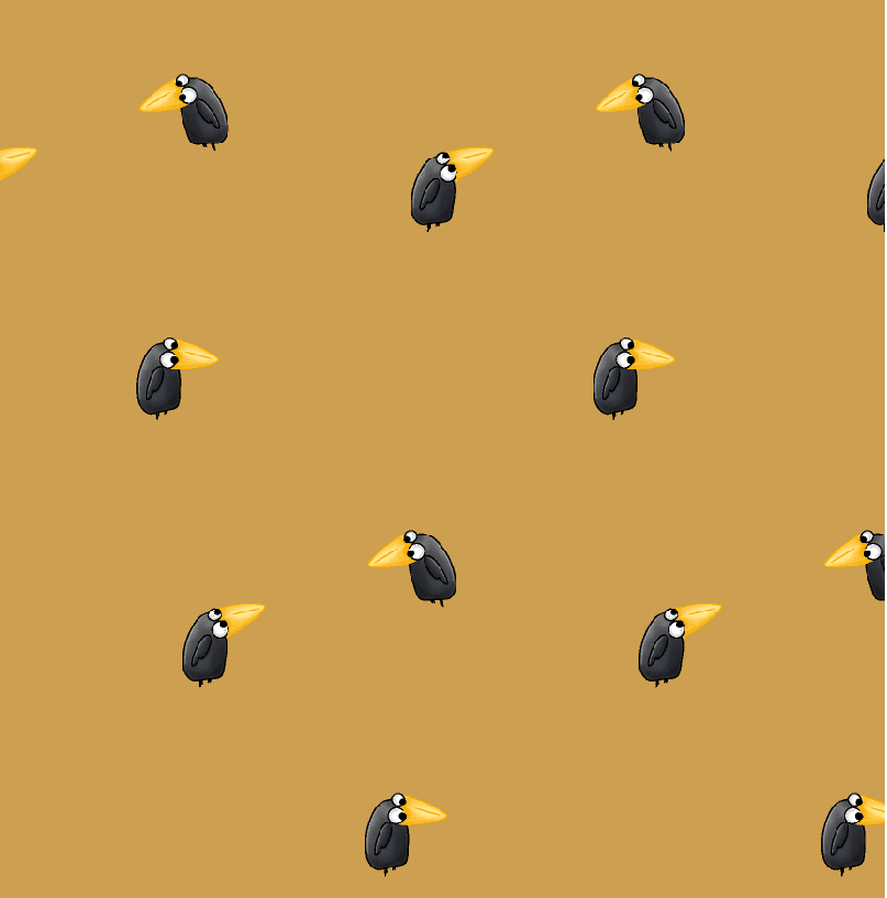 Bio Sweat Stoff im Growi Design mit einem kleinen schwarzen Raben auf senffarbenen Hintergrund