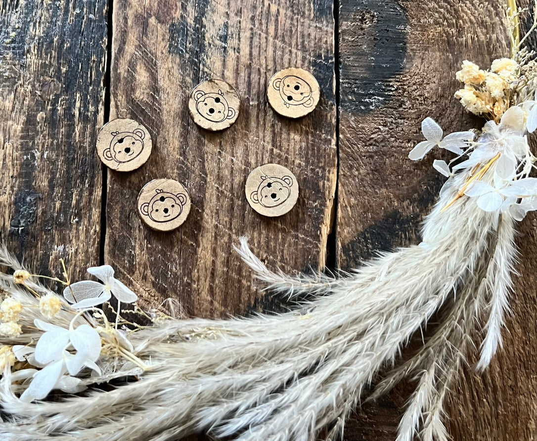 Kokosknopf mit einem niedlichen Äffchenkopf Durchmesser 20 mm