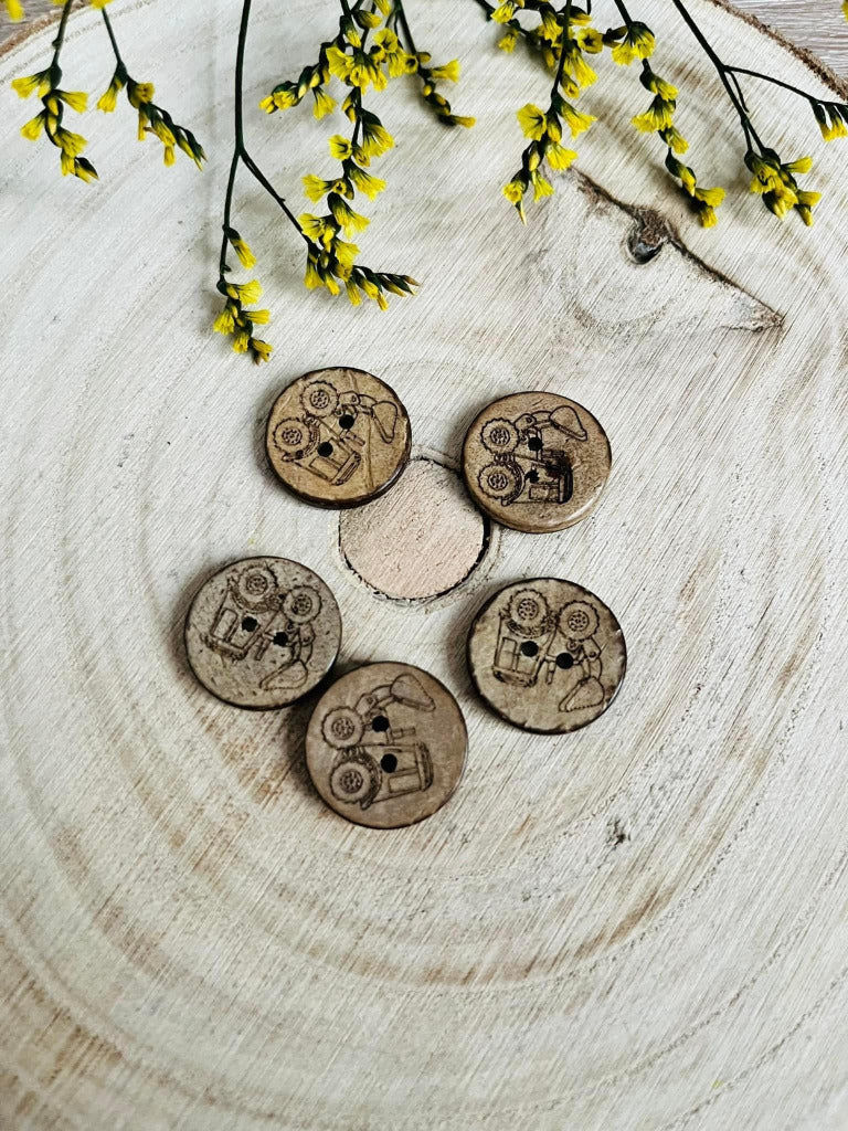 Kokos Knopf rund Motiv Radlader