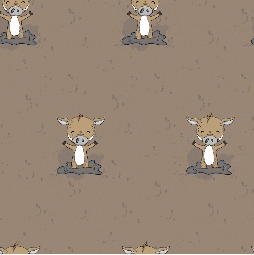 wunderschöner Jersey Stoff im Growi Design mit kleinen braunen Matschsäuchen auf braunem Hintergrund