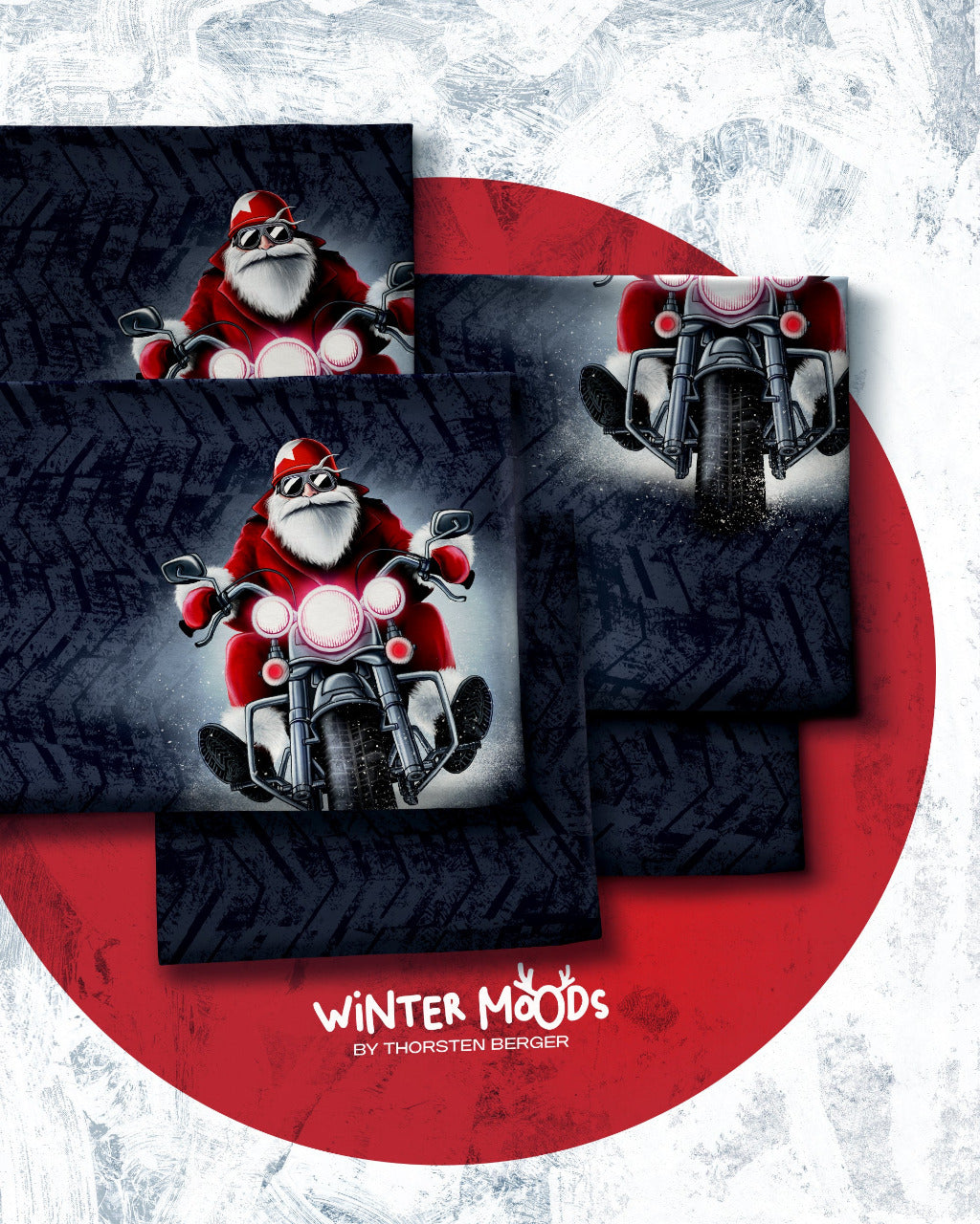 Schöner Sweat Panel mit Motiv cooler Santa auf einem Motorrad in Blau