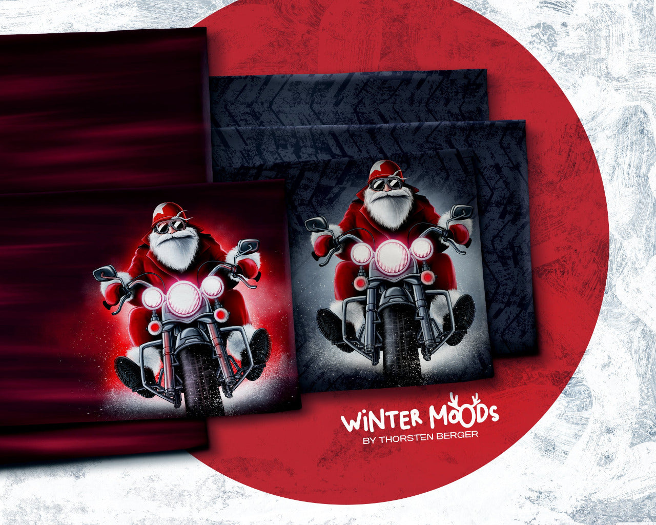Stoff Sweat Panels Motiv Cooler Santa in Blau und Bordeaux