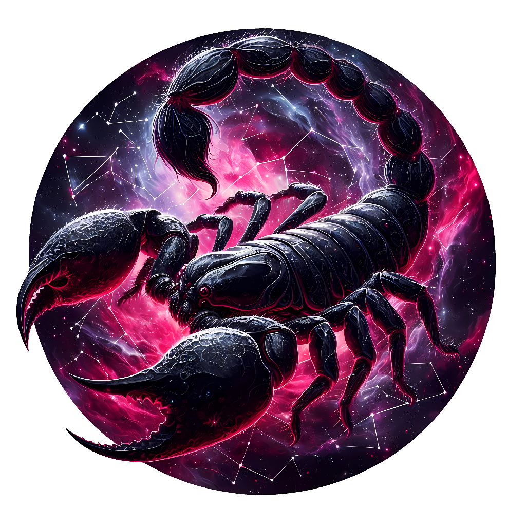 tolles Bügelbild mit dem Sternzeichen Skorpion in spacigen Aquarellfarben dargestellt