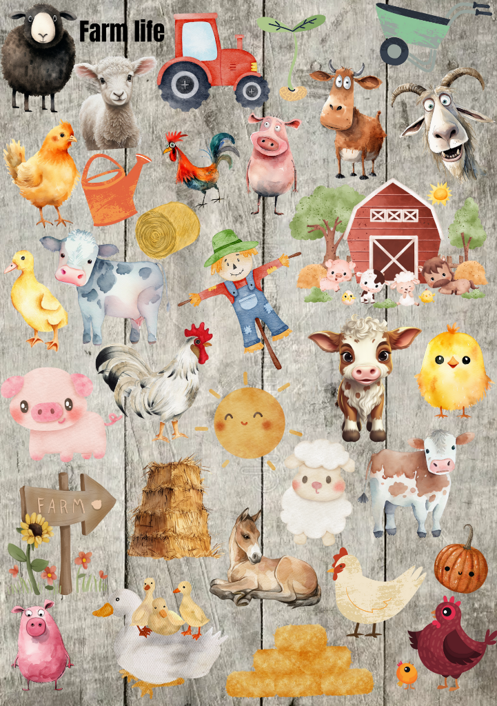 UV Sticker Bogen mit Farm Motiven