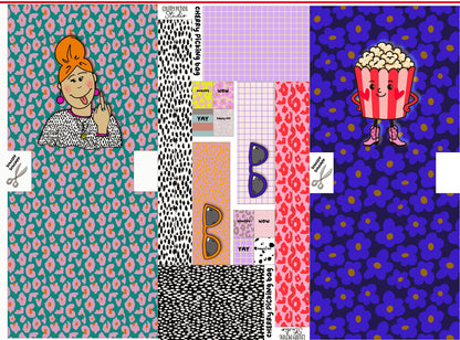 tolles Taschen Panel für zwei Taschen aus 100 % Canvas Baumwolle mit dem Motiv Popcorn und freche Lady