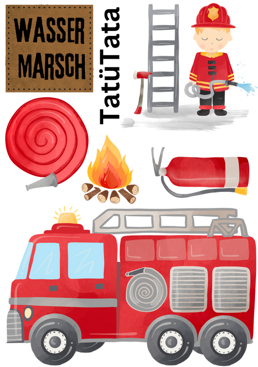 Bügelbild Bogen mit Feuerwehrmotiven  für Kinder