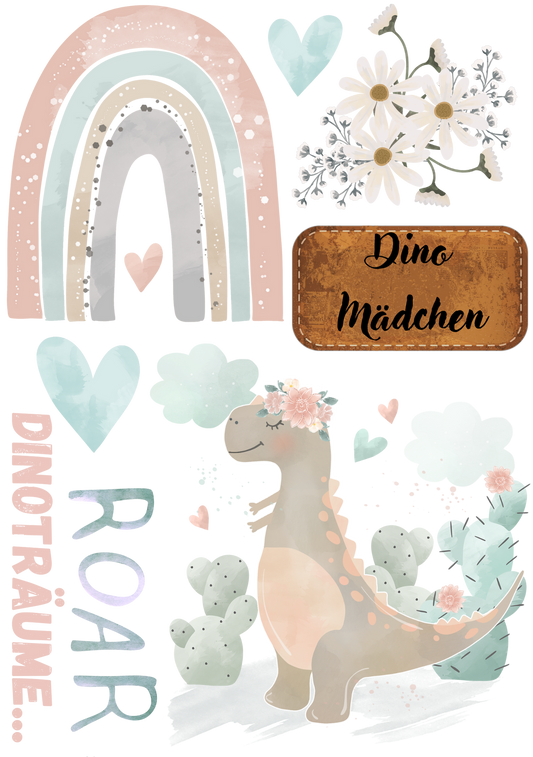 Bügelbild Bogen mit Dino Girls und coolen Sprüchen