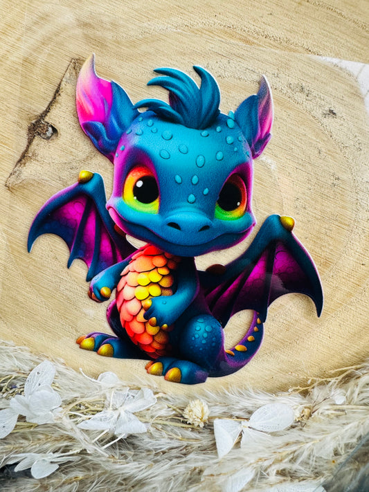 UV-Sticker mit einem kleinen freundlichen Drachen in Farbe blau 