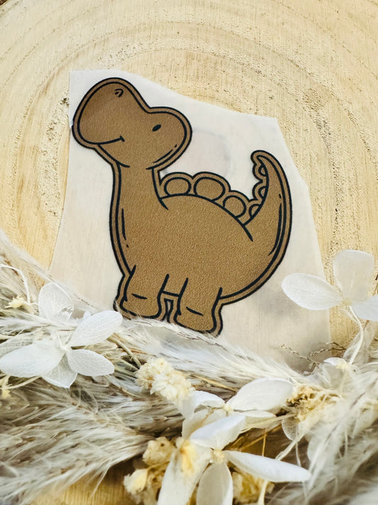 braunes Bügellabel Etikett mit einem kleinen Dino