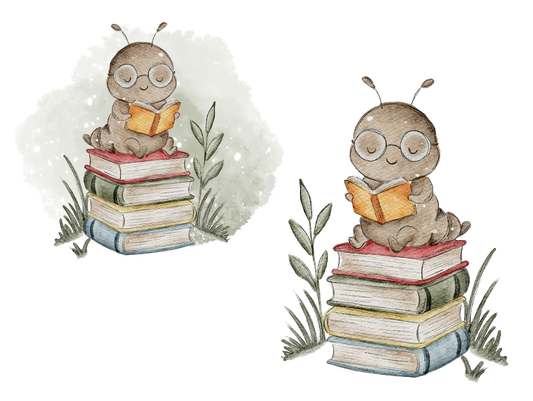 Bügelbild Bogen Bücherwurm