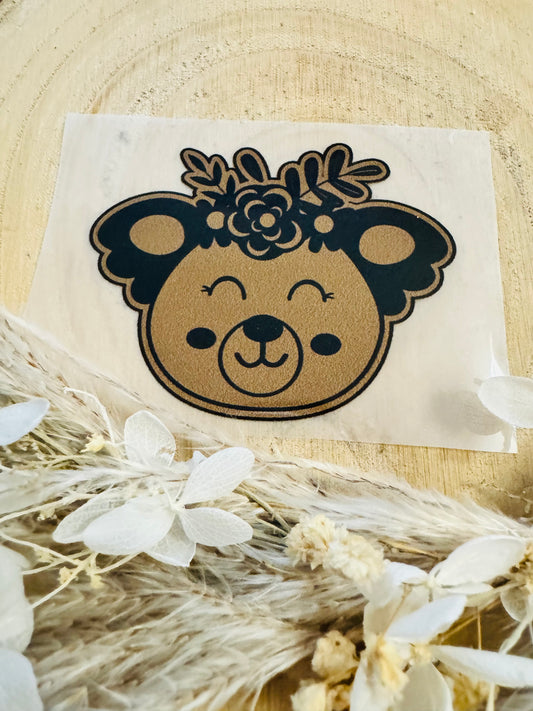braunes Bügellabel Etikett mit einem kleinen Koala Gesicht