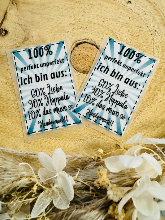 Bügellabel perfekt/unperfekt blau licht