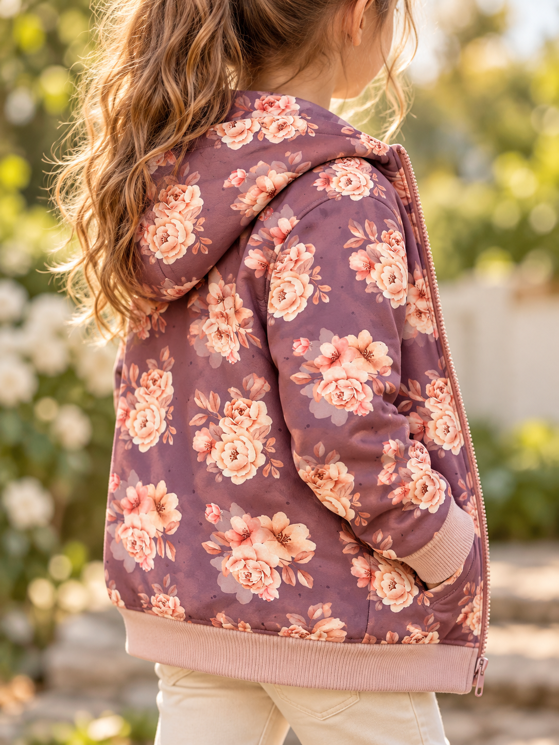 Stoff Softshell Blumen Mauve Swafing Ludos Lieblinge