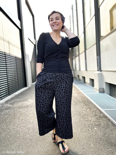 Stoff JeansJersey Swafing Andrea Leo grau/schwarz