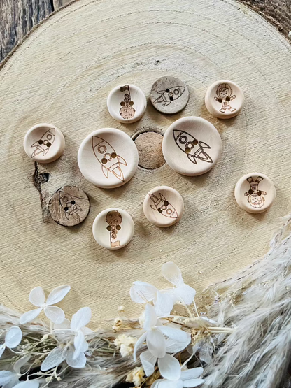 runder Holz oder Kokosknopf mit Weltraum Motiven