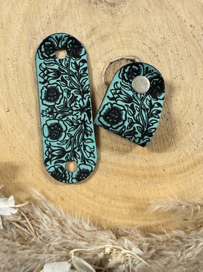 superweiches Knicklabel mit Blumenmotiv Magnolien in tuerkis