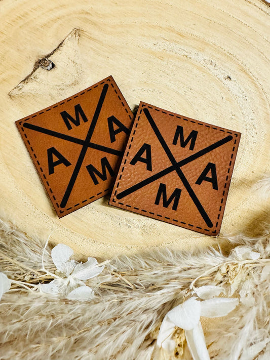 superweiches braunes Kunstlederlabel mit dem Spruch Mama