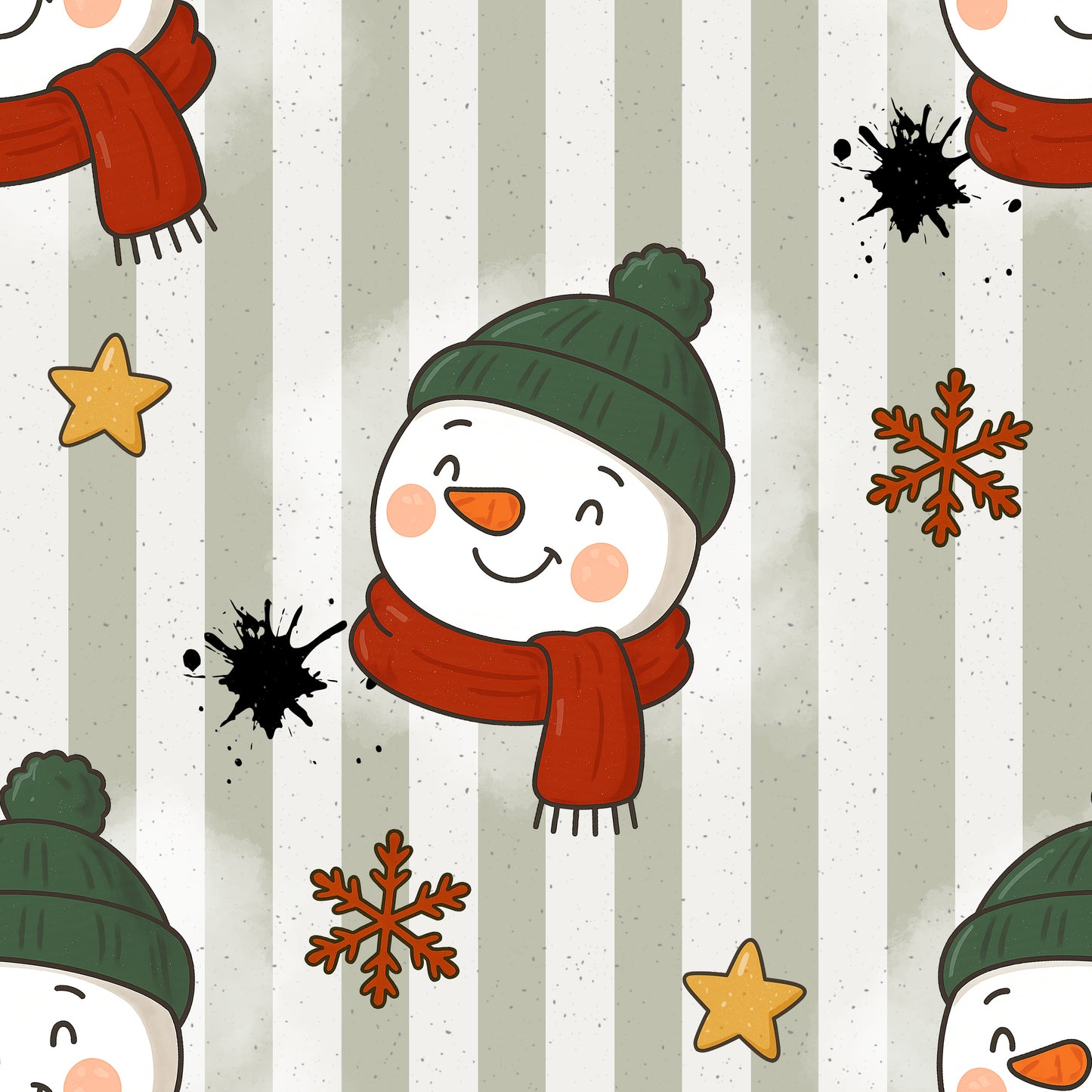 Rest Stoff Canvas VB Snowman mit grüner Mütze 100 cm