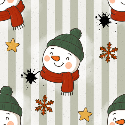 Rest Stoff Canvas VB Snowman mit grüner Mütze 100 cm