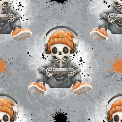 schöner Bio Sweat Stoff mit kleinen zockenden Skeletten