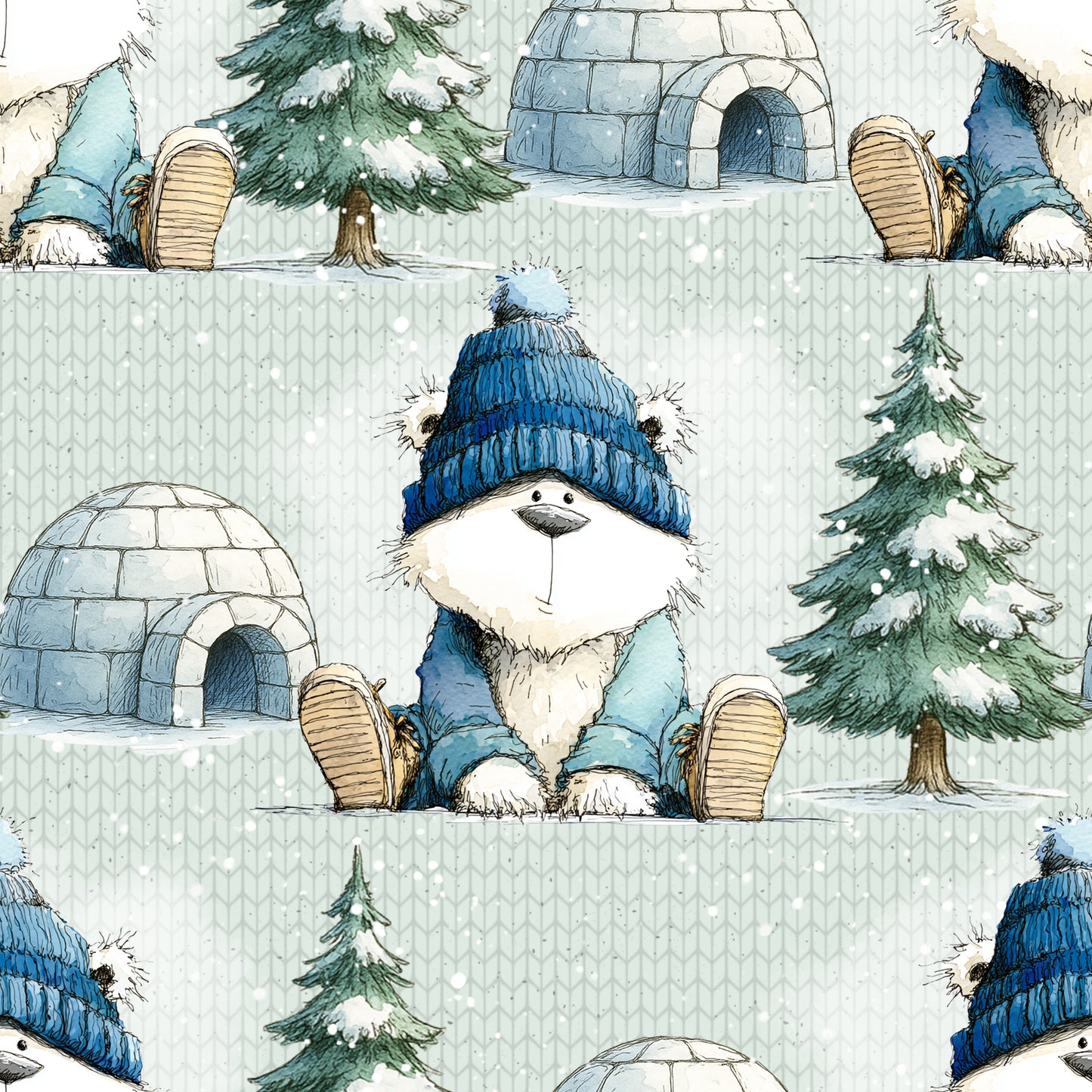 Rest Stoff Sweat VB Winter Iglu Mützlibär 100 cm