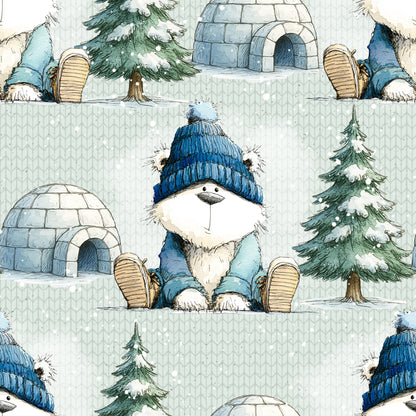Rest Stoff Sweat VB Winter Iglu Mützlibär 100 cm