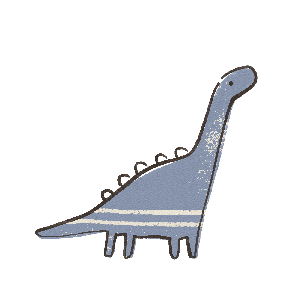 tolles Bügelbild mit einem in blauen Farben gezeichneten kleinen Dino