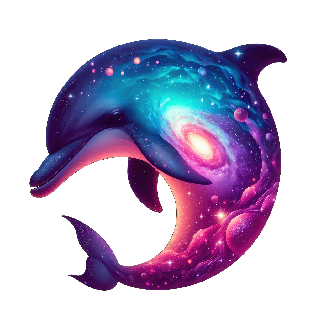 tolles Bügelbild mit einem blau rosa aquarellfarbenen Delphin dargestellt