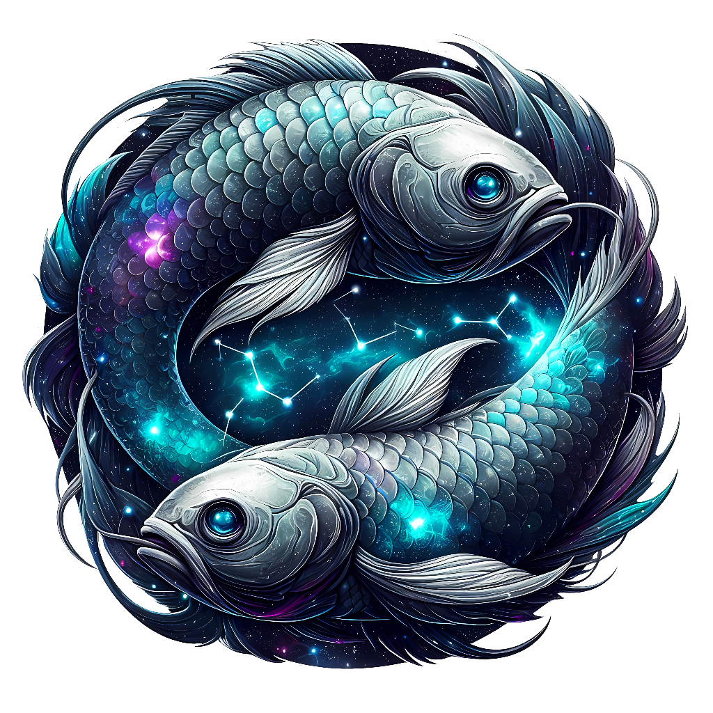 tolles Bügelbild mit dem Sternzeichen Fische in spacigen Aquarellfarben dargestellt