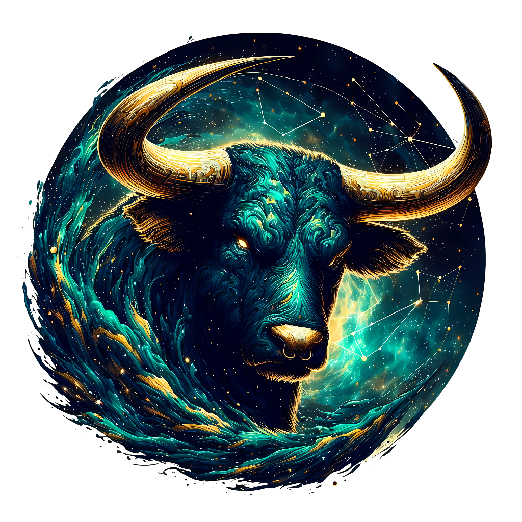 tolles Bügelbild mit dem Sternzeichen Stier in spacigen Aquarellfarben dargestellt