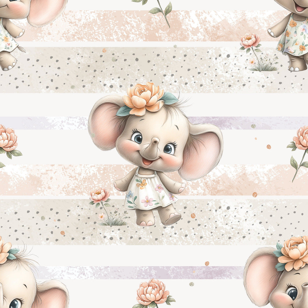 toller Stoff mit kleinen niedlichen Elefanten Mädchen auf beigem Untergrund