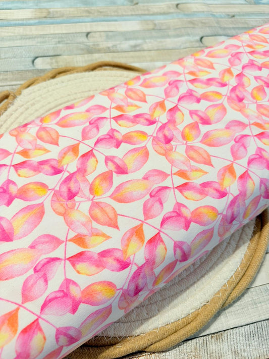 toller Stoff Jersey Swafing Blätter gelb/rosa