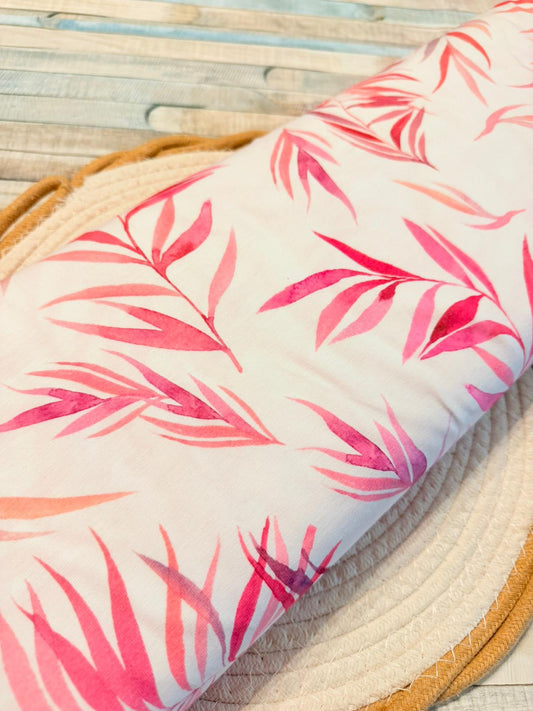 toller Stoff Jersey Swafing Blätter rosa/weiss