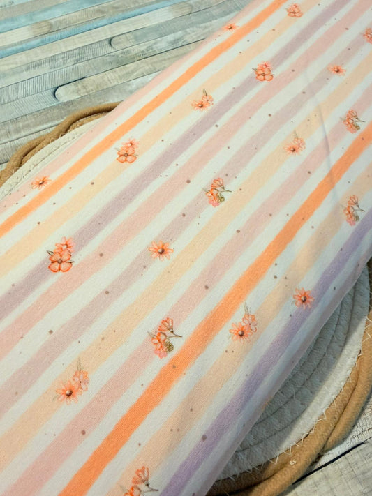 toller Stoff Jersey Swafing Theo Blumen Streifen Koralle/beige
