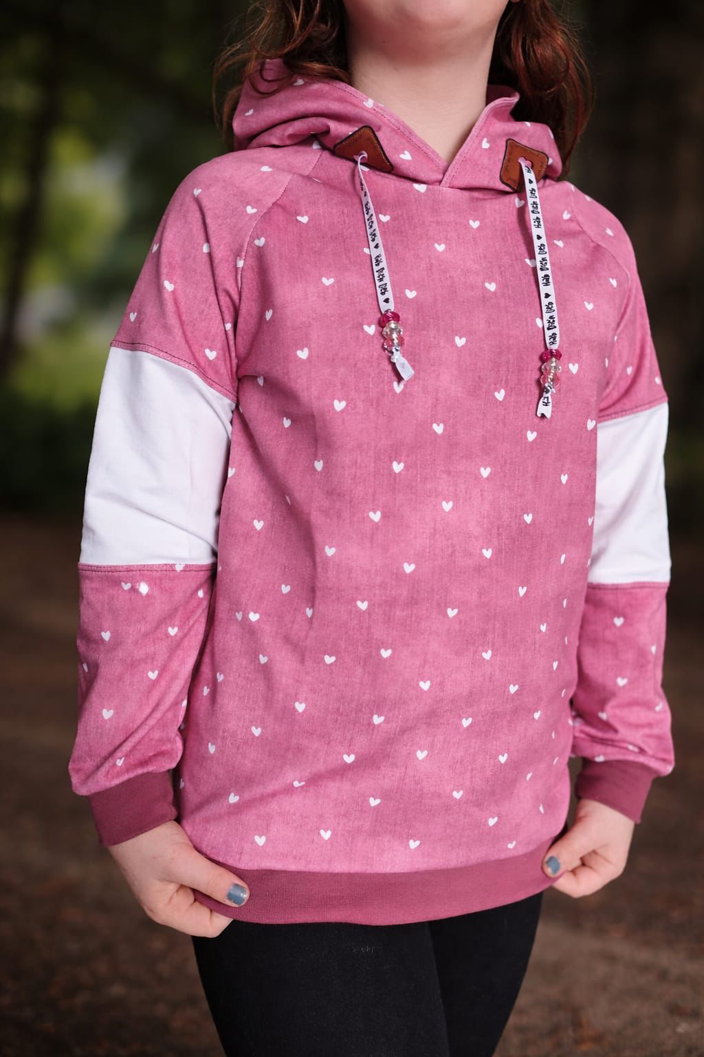 Stoff VB Kombi Denim Herzen Nr. 12 Himbeerrosa