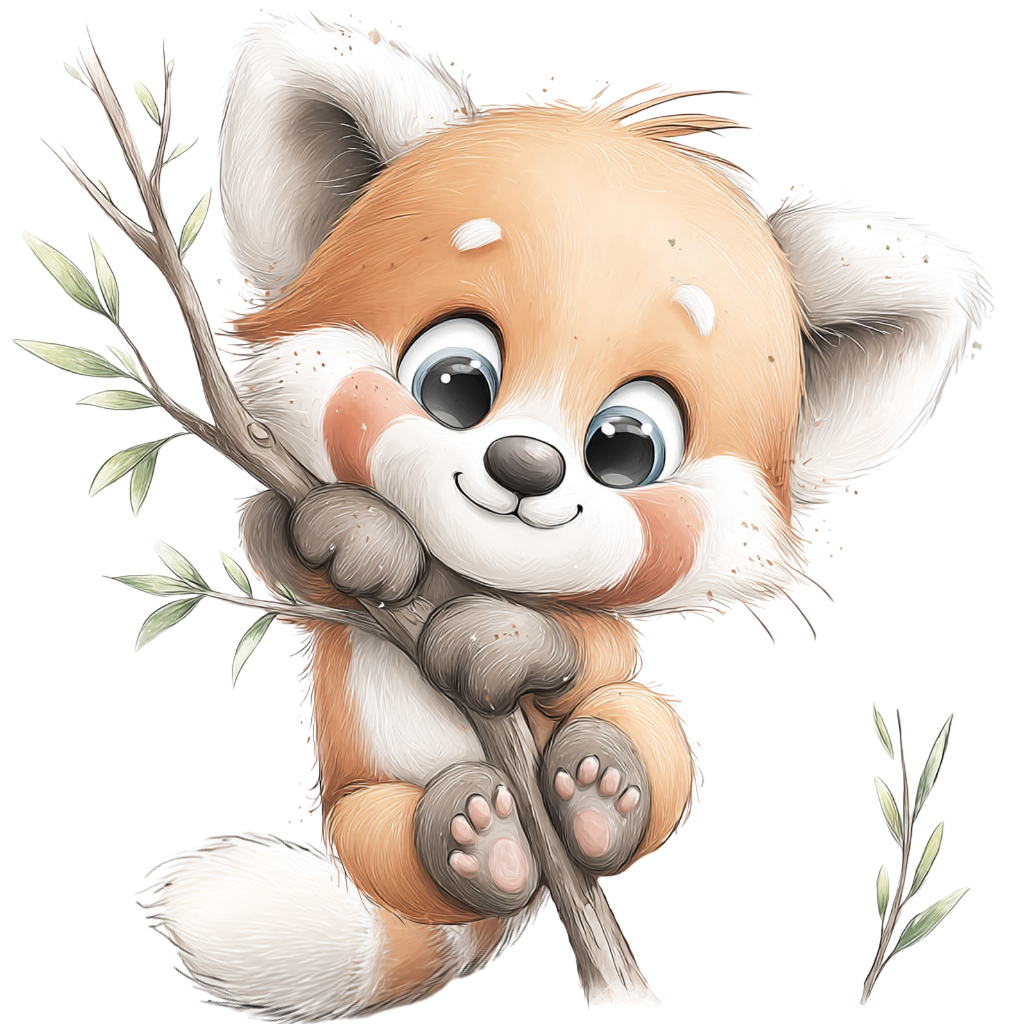 tolles Bügelbild mit einem kleinen auf einem Ast sitzenden Pandabärchen