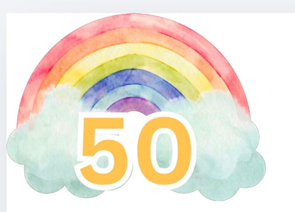 schöne Größenetiketten für Kinder mit Motiv eines bunten Regenbogens