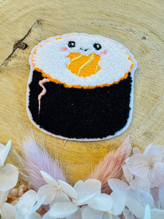 exclusives Chenille Patch der Bienenkinder mit einer tollen 3D Optik und einem lustigen Sushi abgebildet