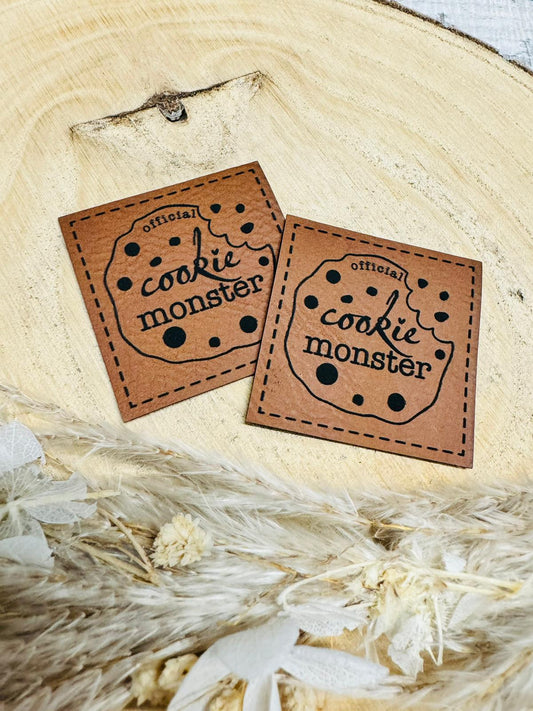 braunes christmas kunstlederlabel mit dem spruch cookie monster